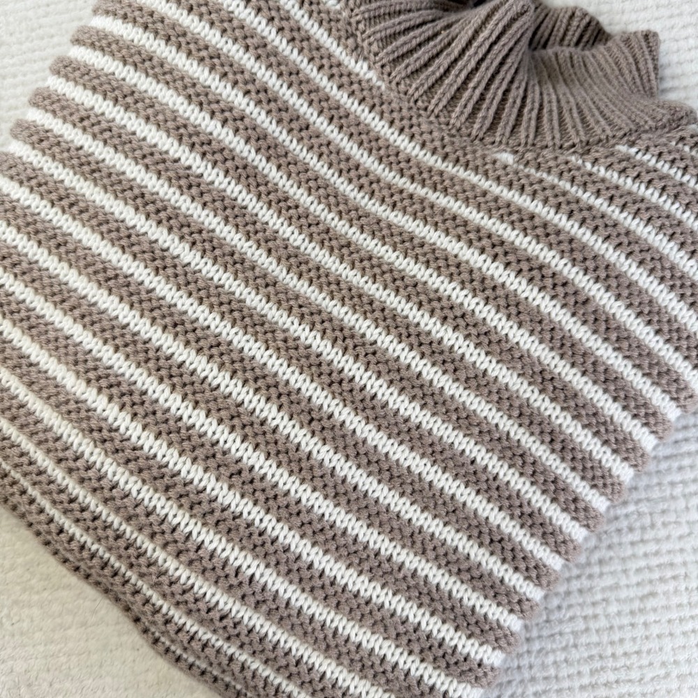 Haven Well Within Striped Mock Neck Sweater Taupe White Wool Blend Medium NEW